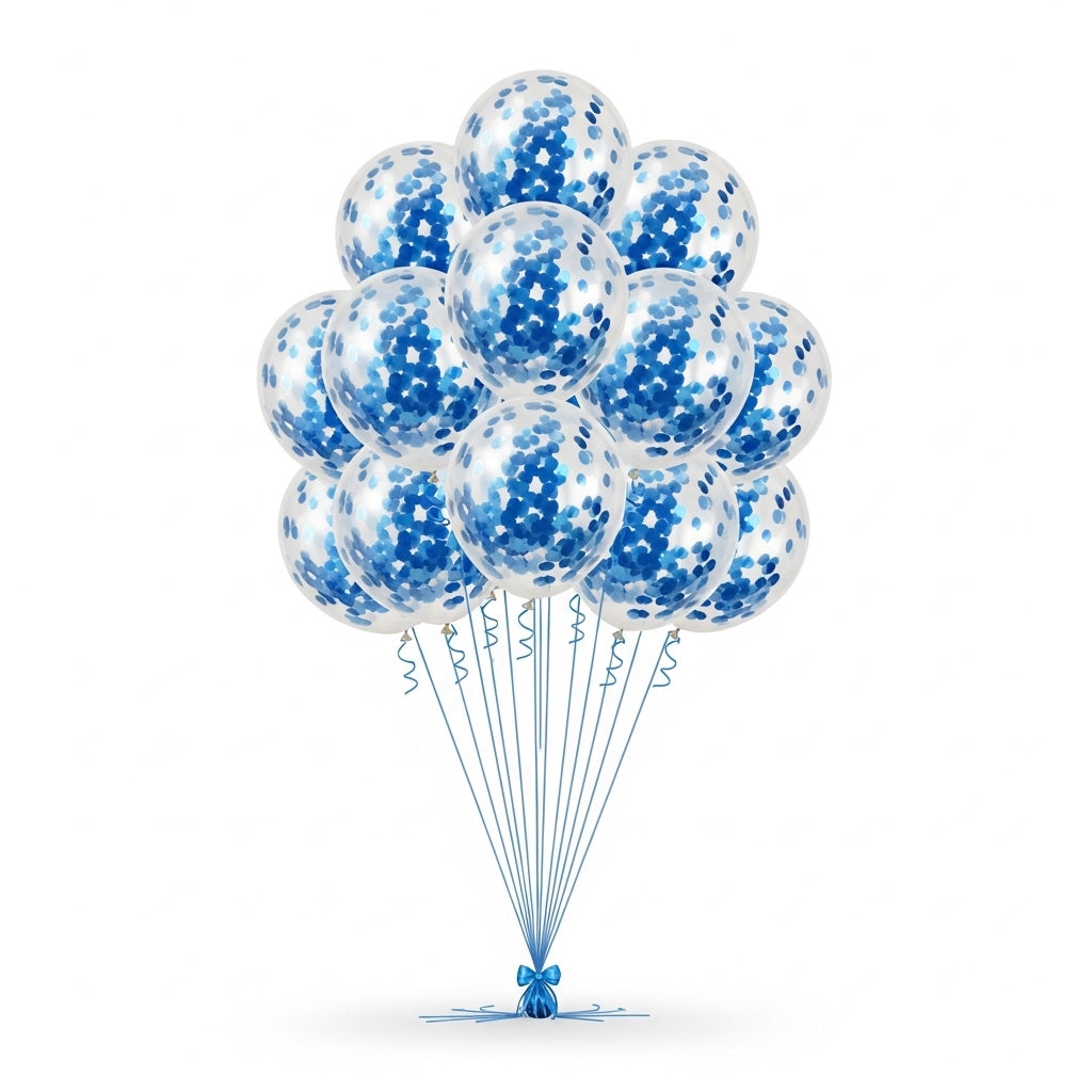 10 Blue Confetti Balloon Set
