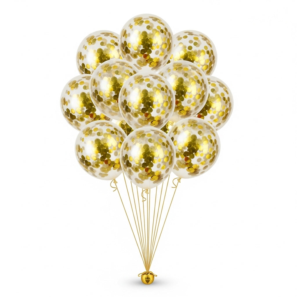 10 Golden Confetti Balloon Set