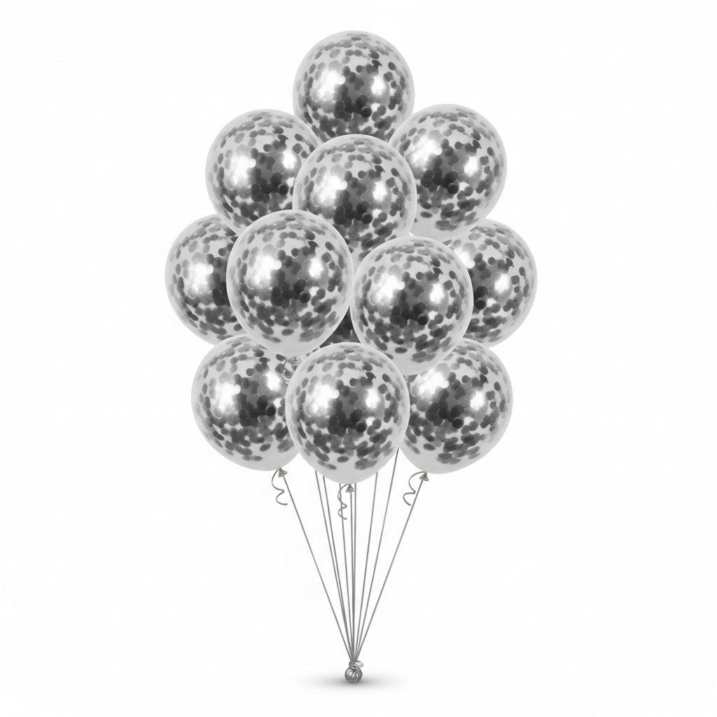 10 Silver Confetti Balloon Set