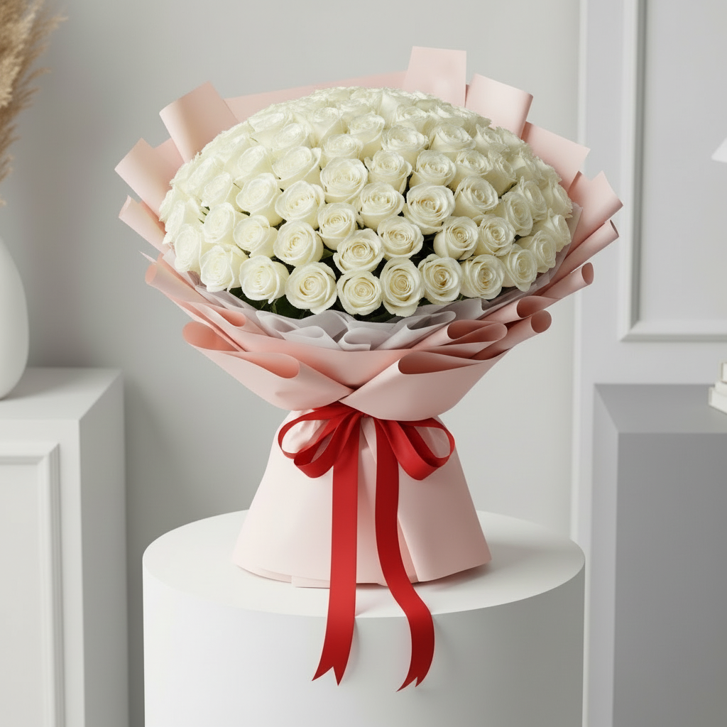 300 White Rose Bouquet