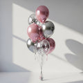 4 Pink Balloons 2 Silver Balloons 2 Transparent Shining Balloons