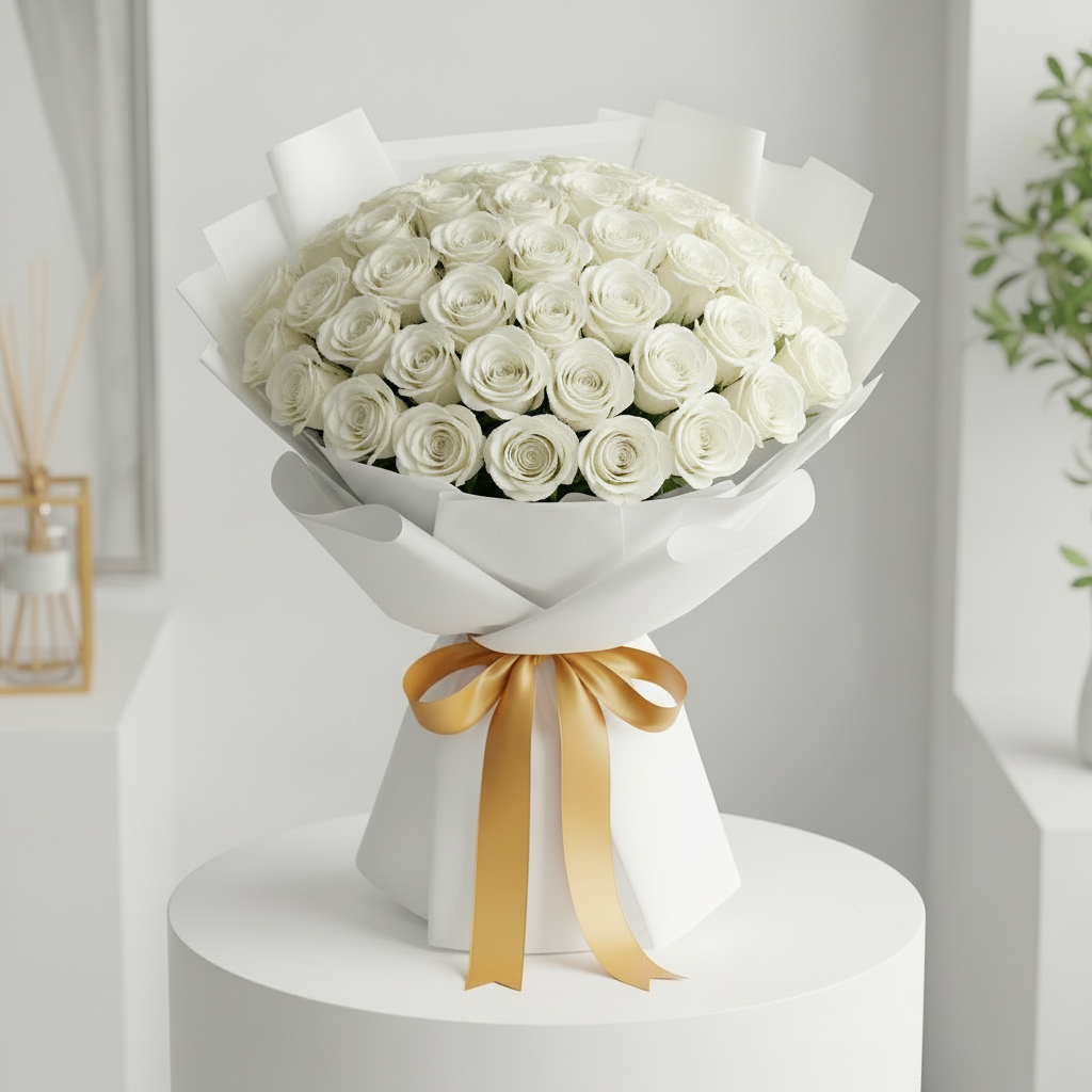 71 White Rose Bouquet