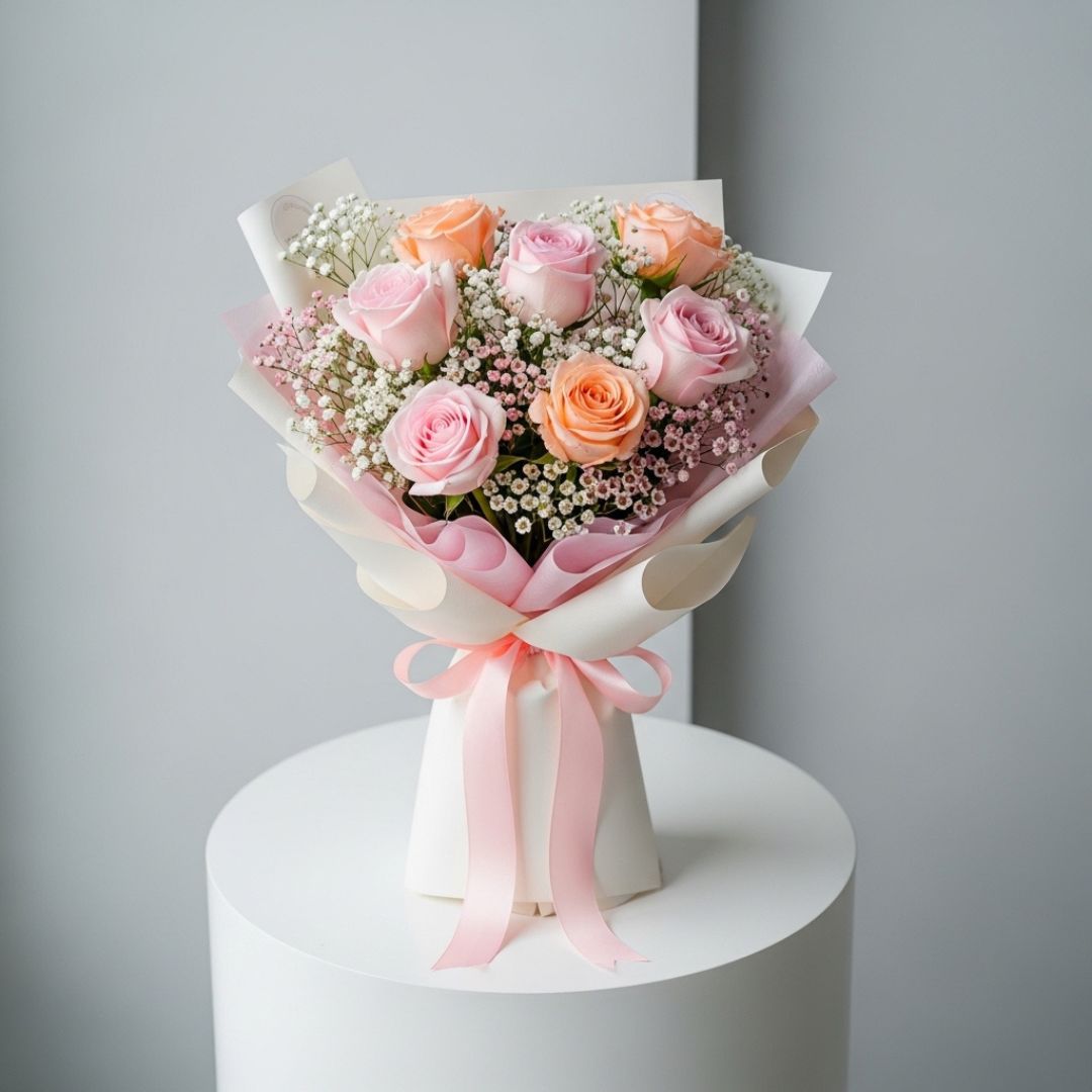 Pink & Peach Rose Bouquet for Mother