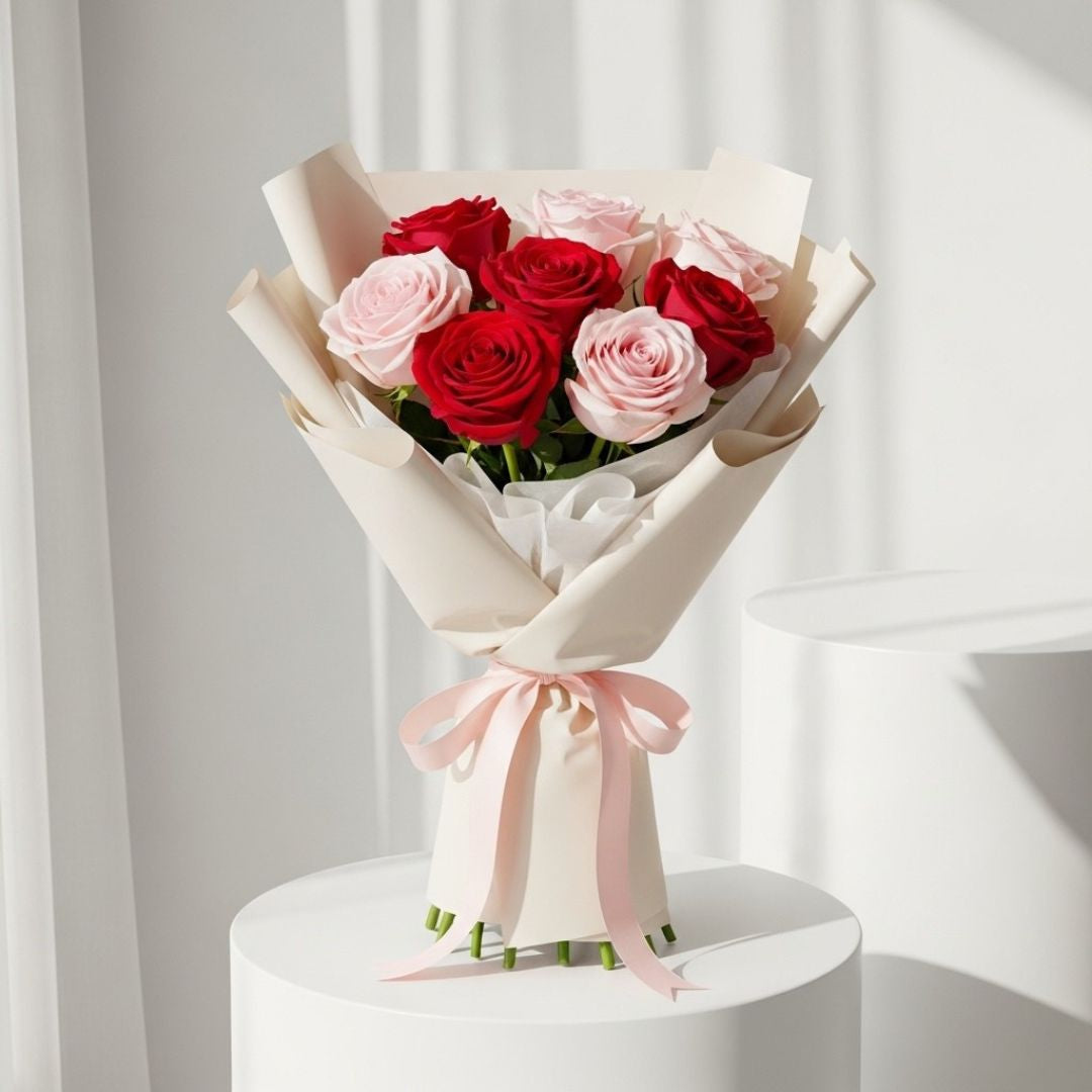 9 Pink & Red Rose Bouquet
