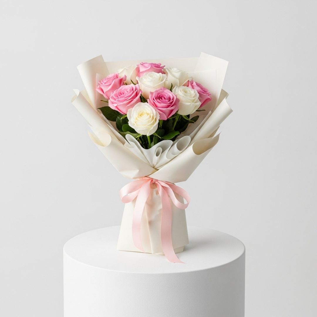 Mother's Day 9 Pink & White Roses
