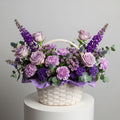 Purple Roses Carnations Matthiola Basket