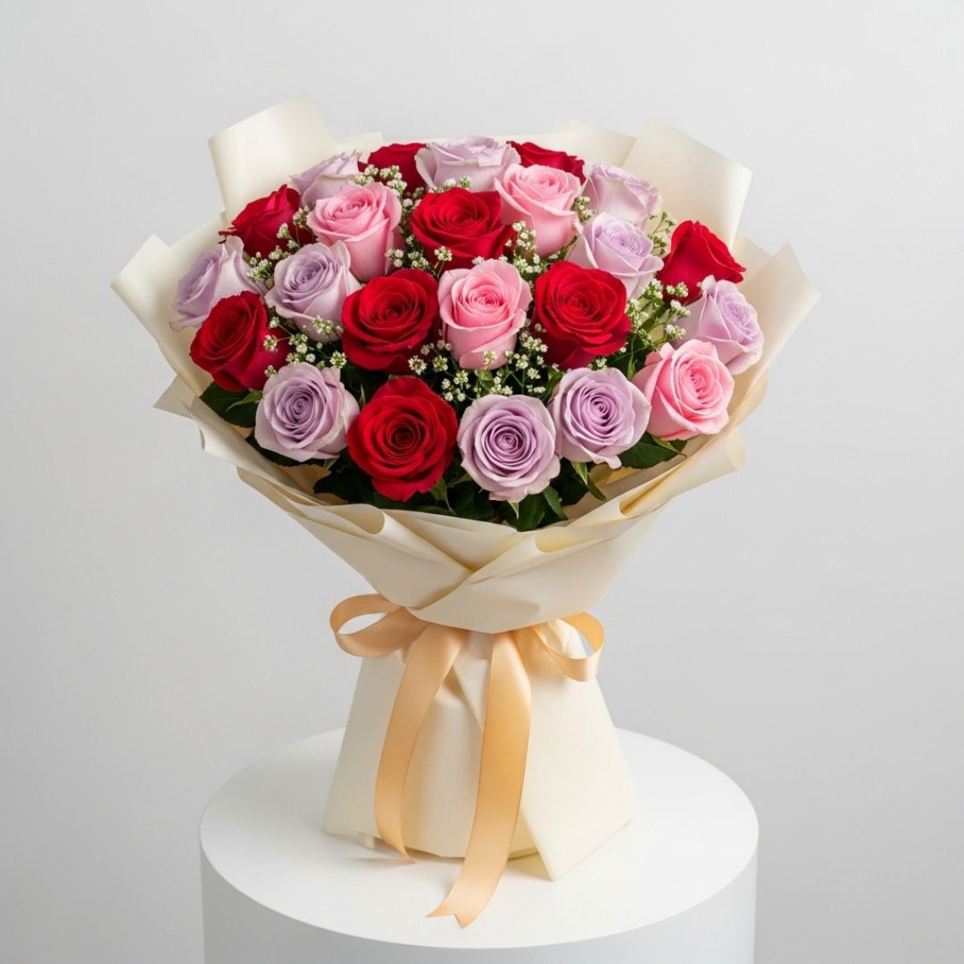 Red Pink Purple Roses Bouquet
