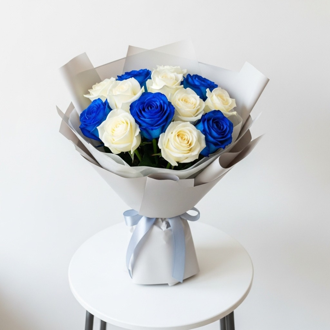 Blue White Roses Bouquet