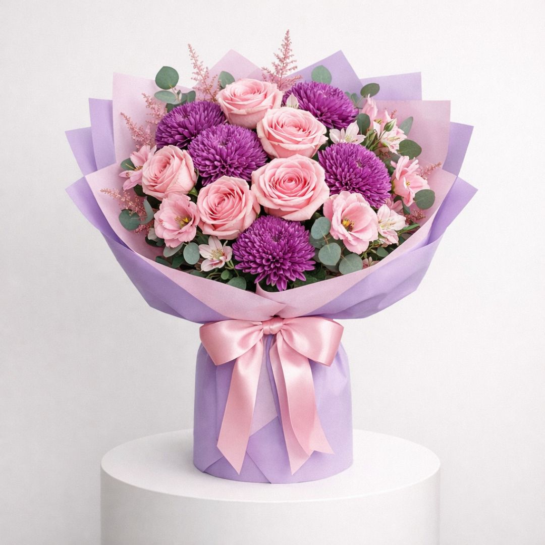 Pink Roses Chrysanthemums Graduation Bouquet