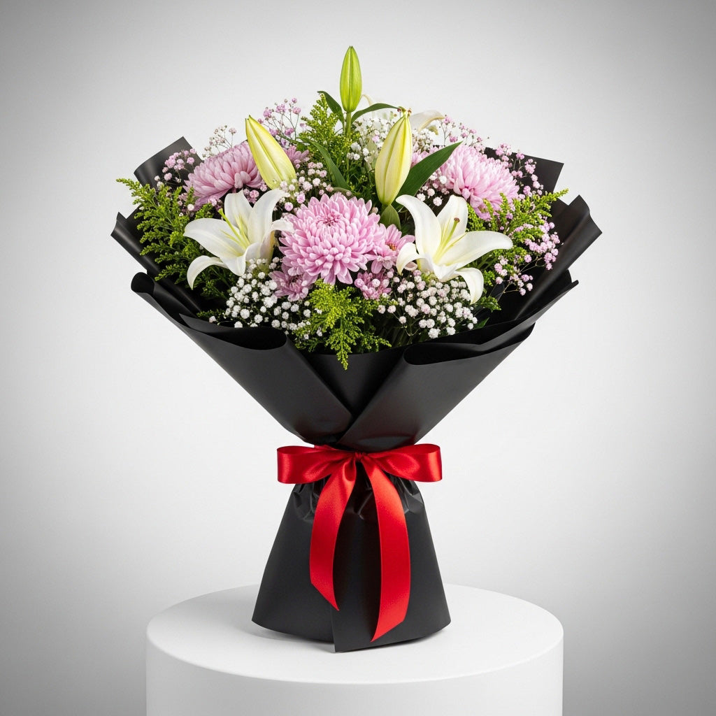Pink Chrysanthemums White Lilies Elegant Bouquet
