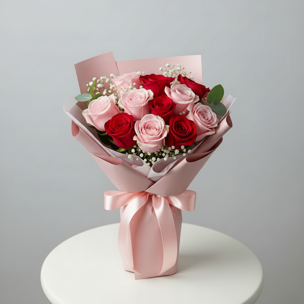 10 Pink & Red Rose Bouquet