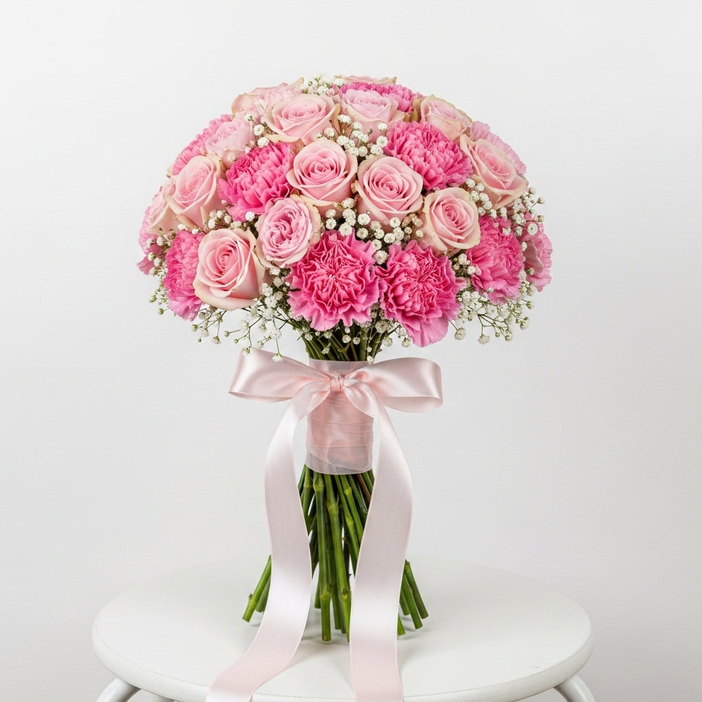 Pink Roses Carnations Bridal Bouquet