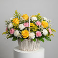Yellow Roses Carnations Basket