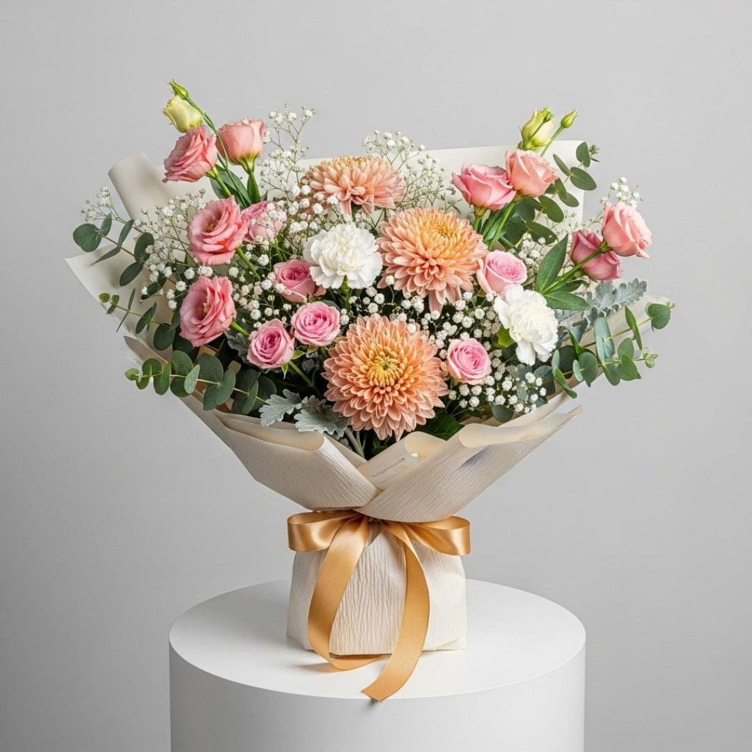 Peach Eustoma Baby Roses Bouquet