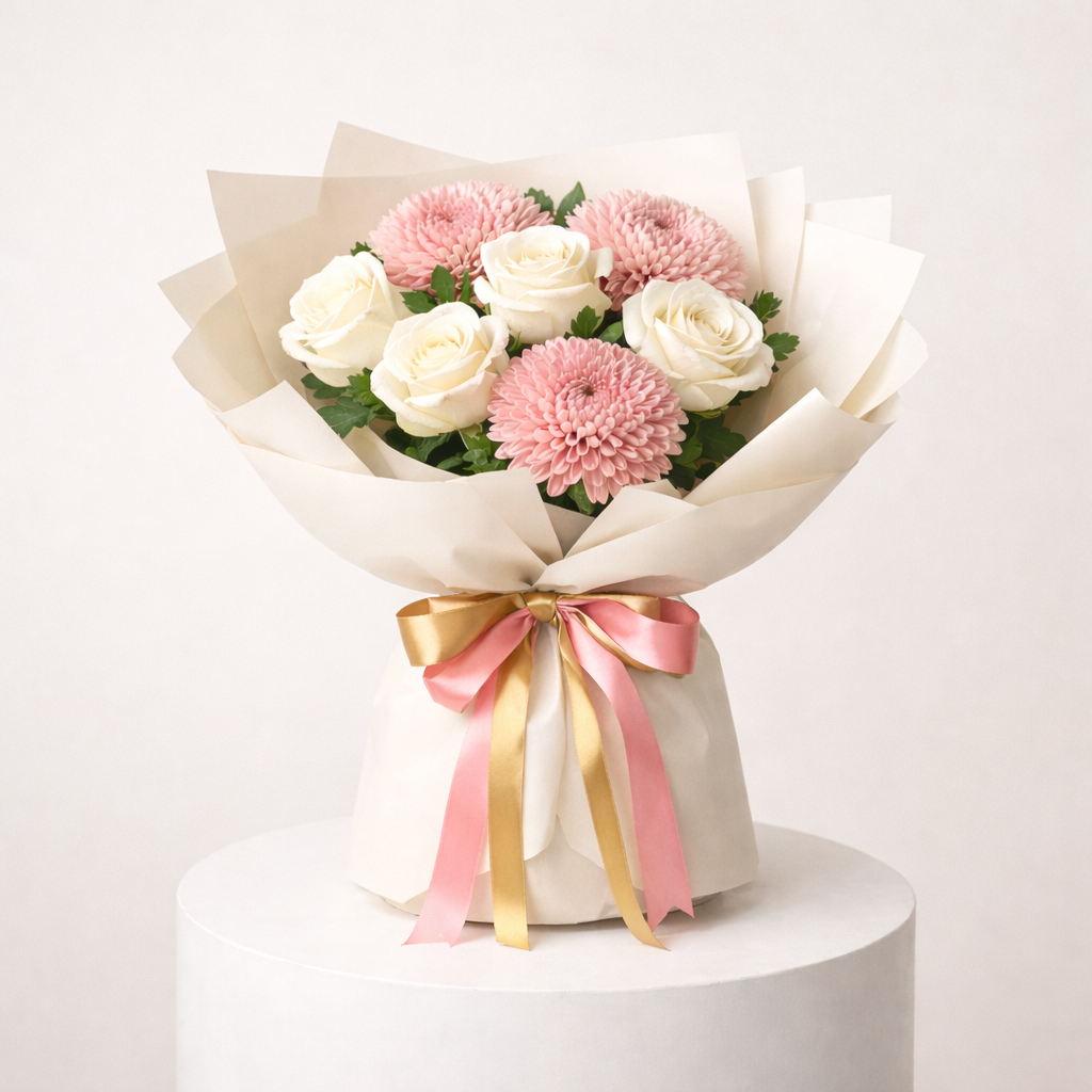 White Roses Chrysanthemum Elegant Bouquet