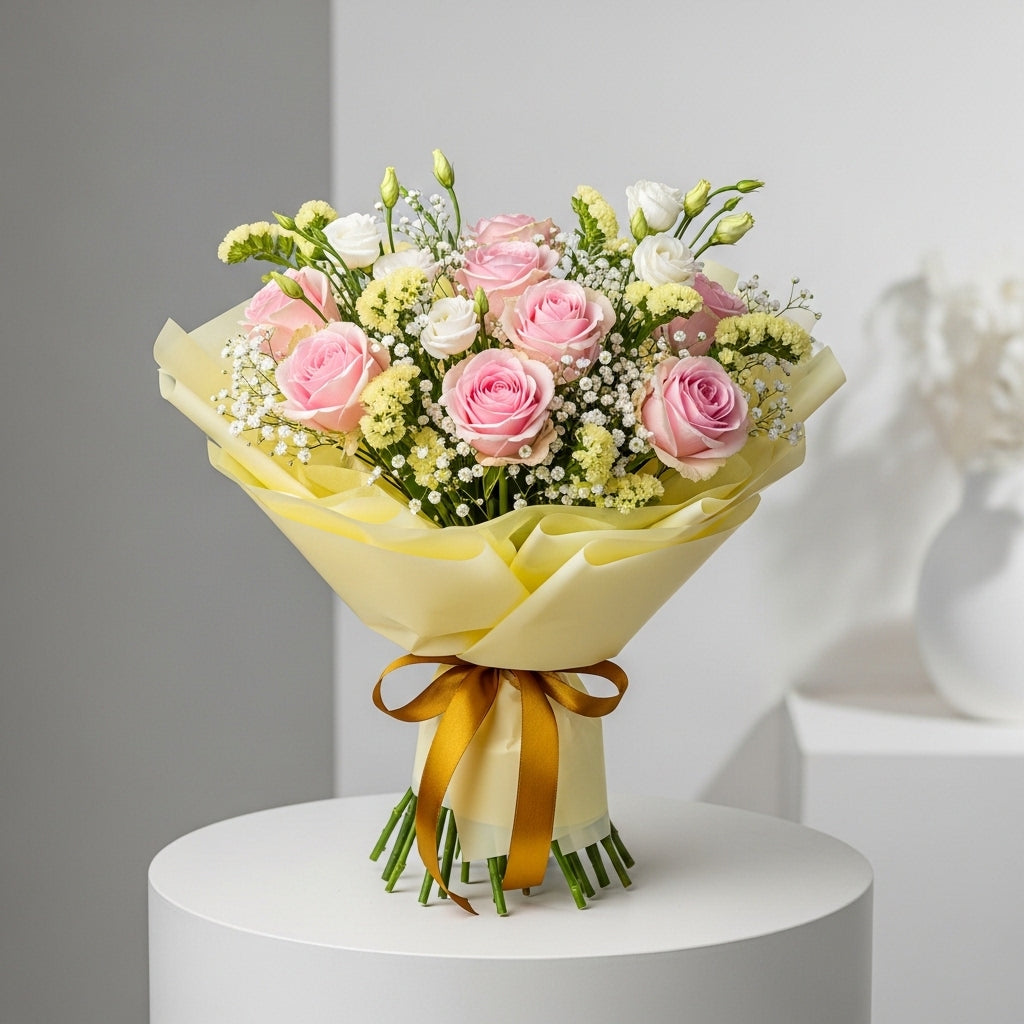 Pink Roses Eustoma Elegant Bouquet