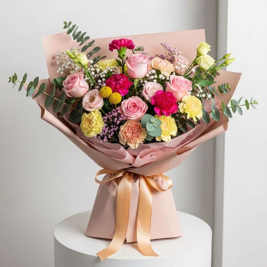 Pink Peach Yellow Roses Carnations