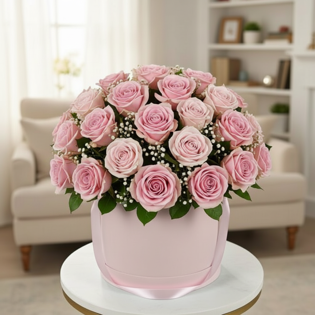 Pink Roses Christmas Vase Arrangement