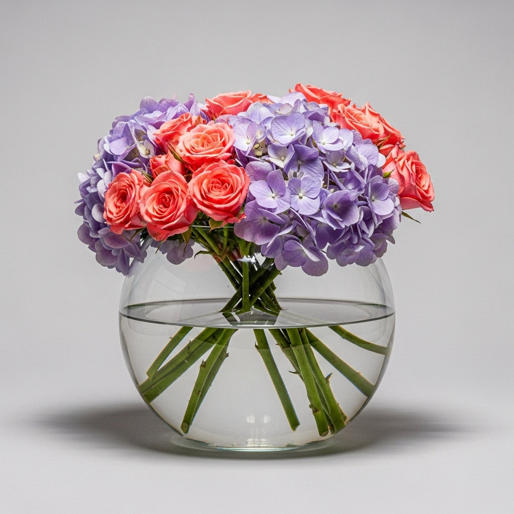 Coral Baby Roses Hydrangea Bouquet