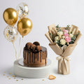 Dreamy Combo of Chocolate Cake & Rose Bouquet with Balloons