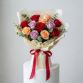 Red Peach Purple Roses Eid Bouquet
