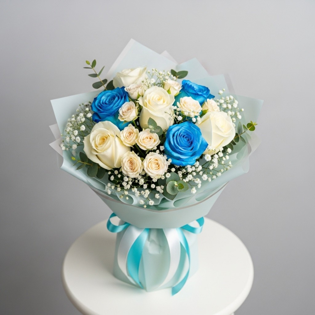 Elegant Blue White Roses