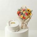 Elegant Combo of White Classic Cake & Mixed Flower Bouquet