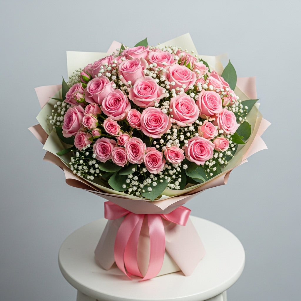 Elegant Pink Roses Luxury Bouquet