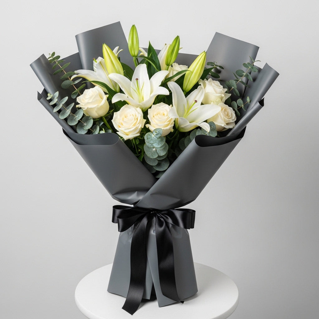 White Roses White Lilies Bouquet