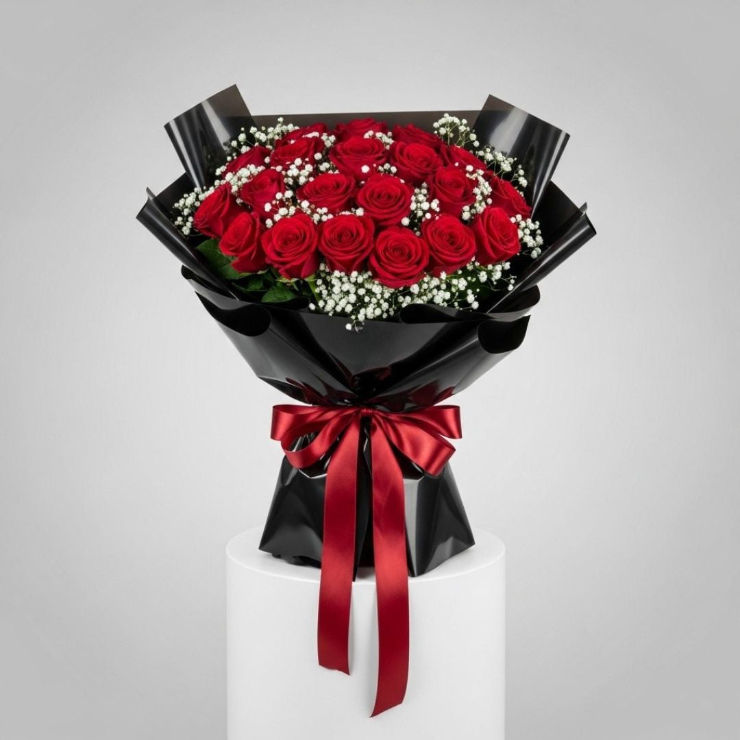 Red Roses Gypsophila Anniversary Bouquet