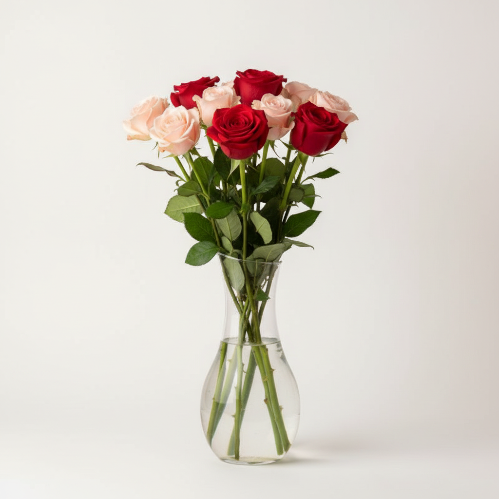 Cream Pink Roses Red Bouquet