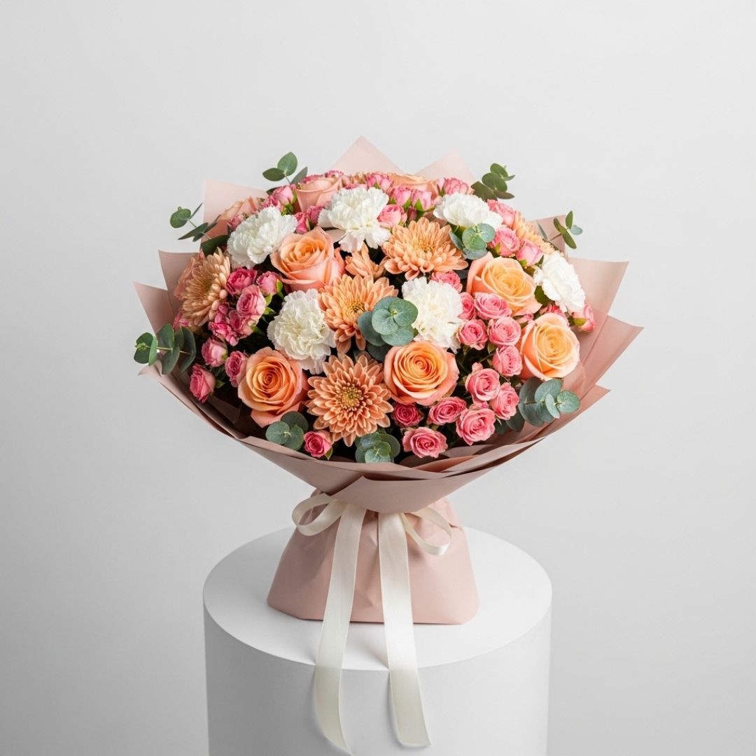 Elegant Pink Roses Carnations Flowerbox