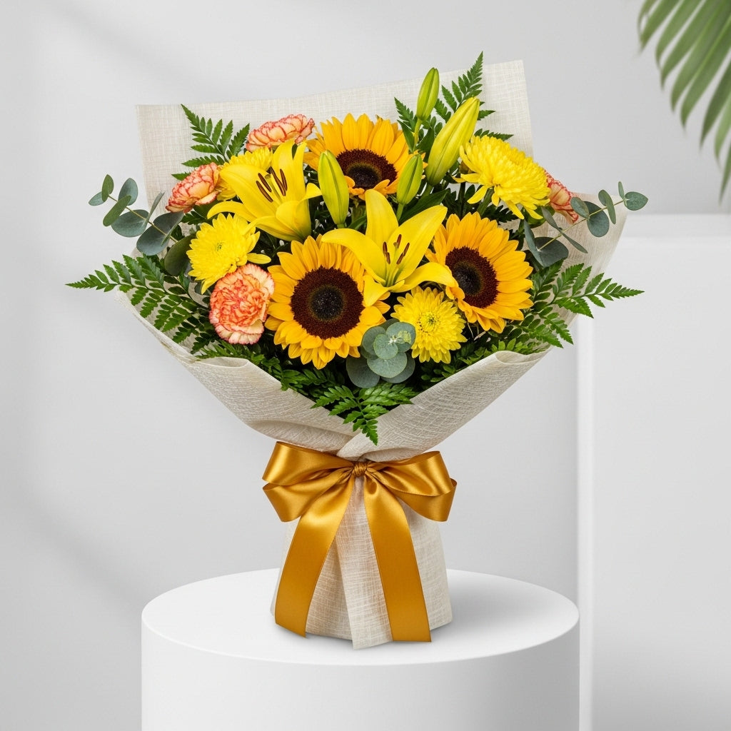 Sunflowers Yellow Lilies Carnations Bouquet