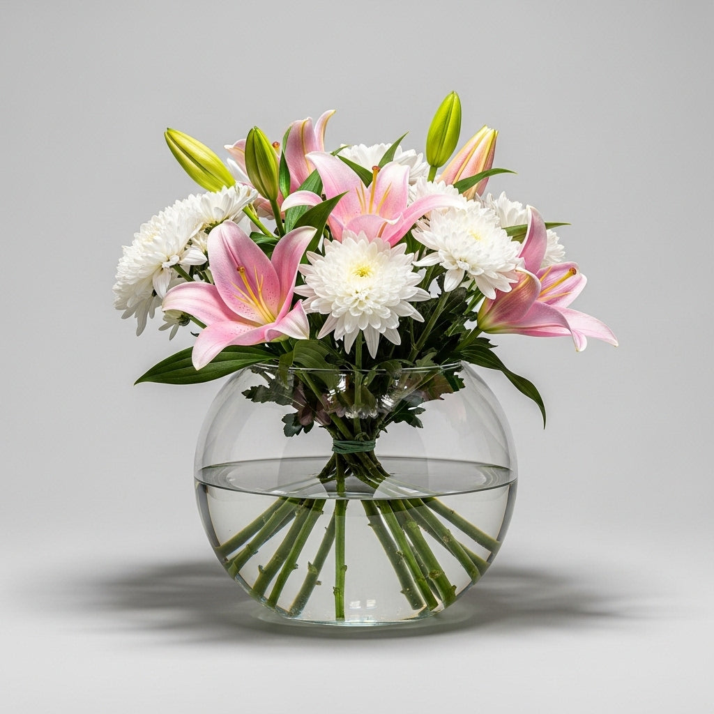 Pink Lilies White Chrysanthemums Bouquet