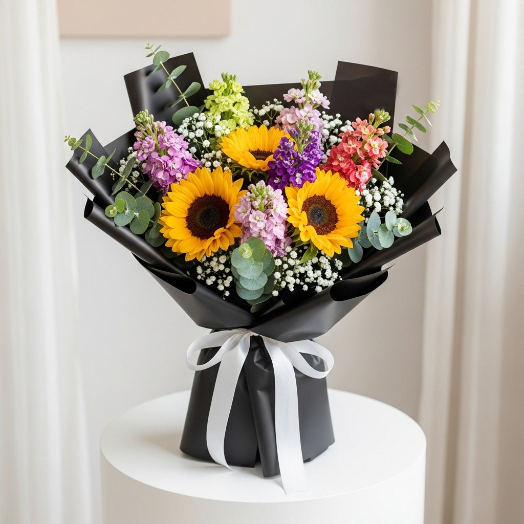 Sunflowers Matthiola Eucalyptus Bouquet
