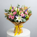 Pink Eustoma White Lilies Bouquet