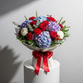 Red Roses Carnations Hydrangea Bouquet