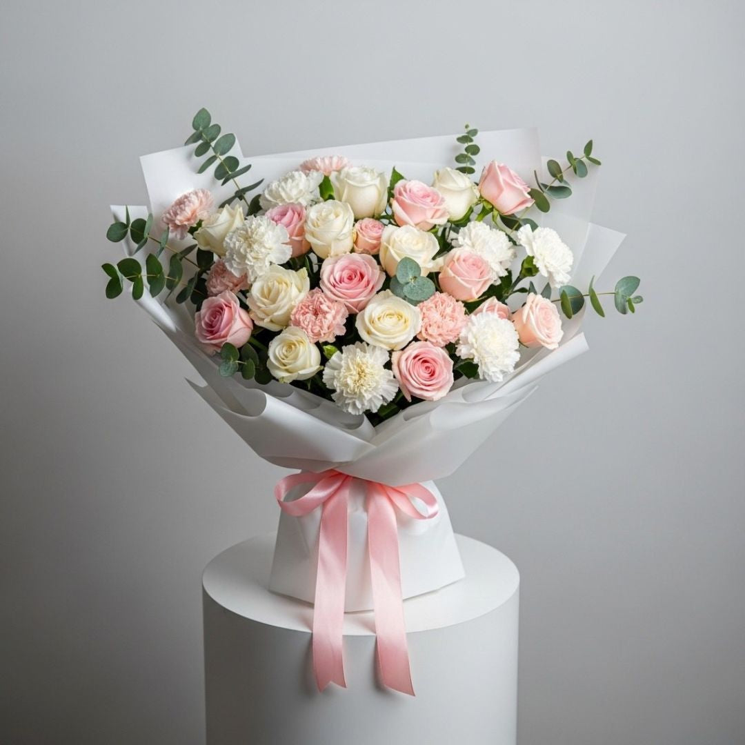 Romantic Pink Red Roses Bouquet
