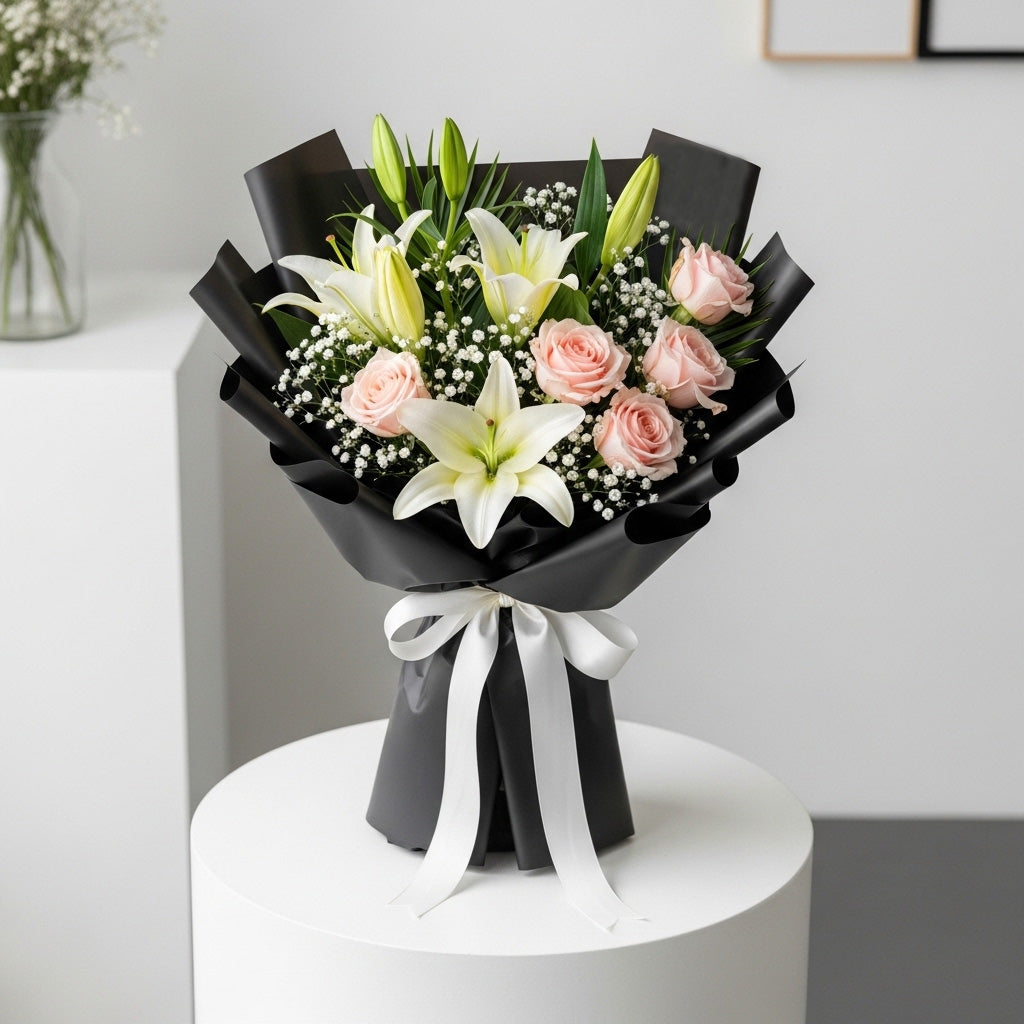 Baby Roses Lilies Teachers Day Bouquet