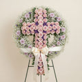 Lavender Roses Cross Sympathy Arrangement