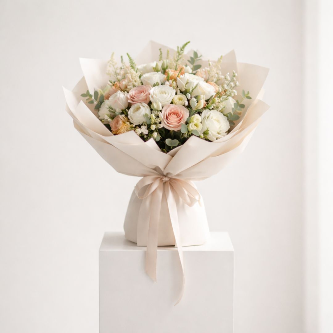 White Pink Peach Roses Bouquet