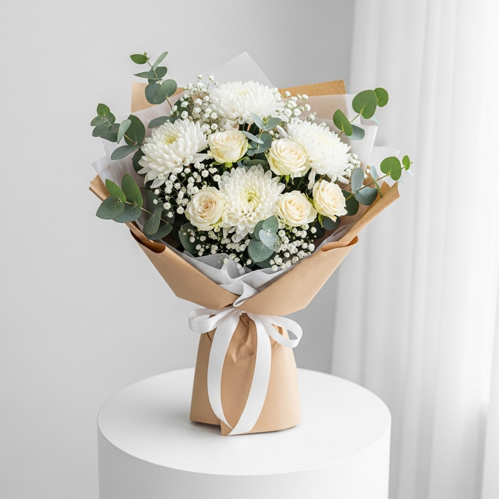White Chrysanthemums Baby Roses Bouquet