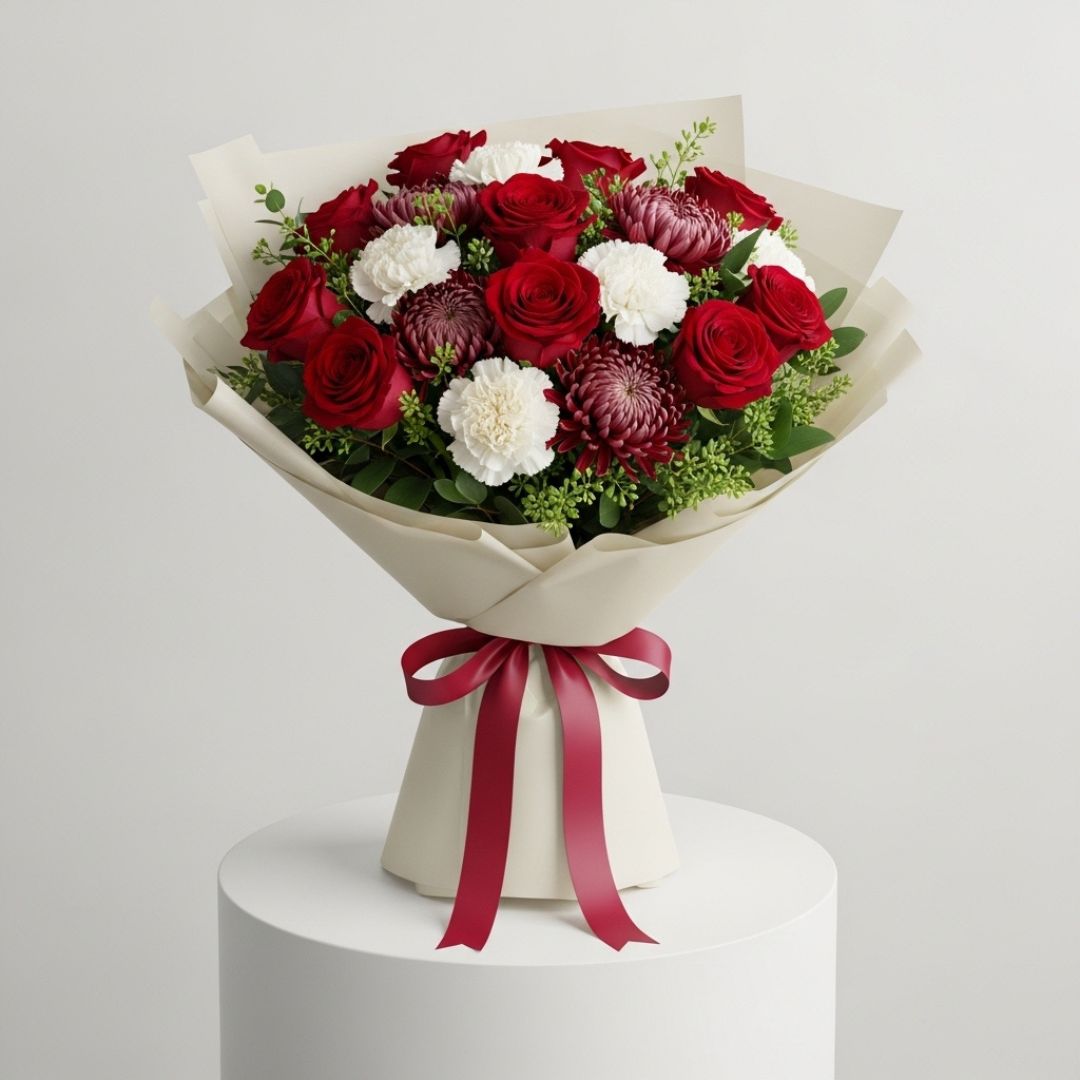 Red Roses Carnations Chrysanthemums Bouquet