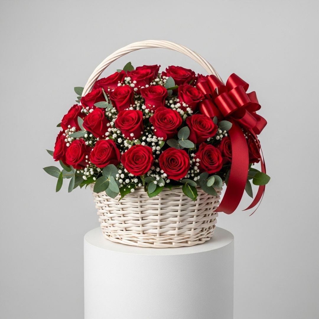 Red Roses Elegant Basket Arrangement