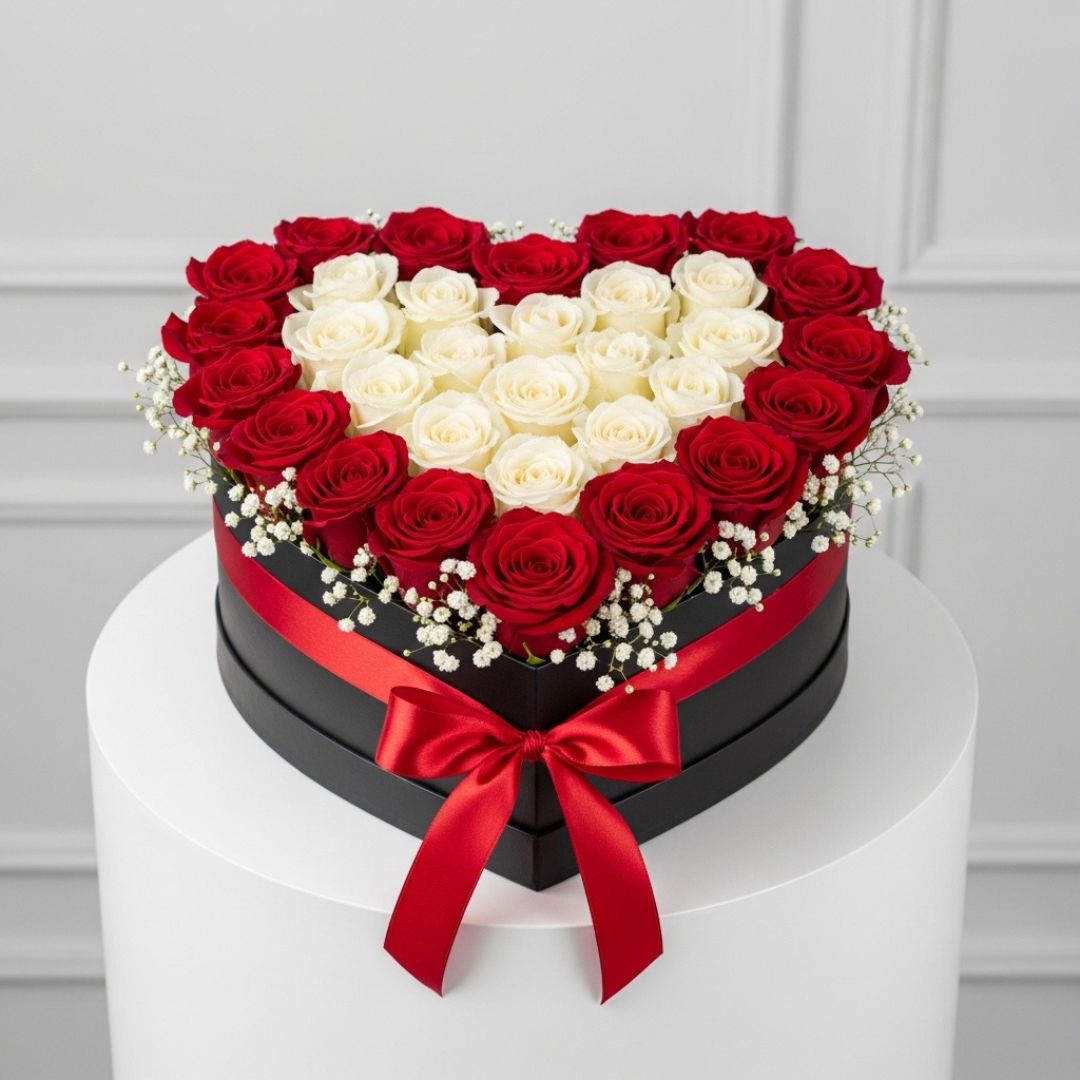 Red White Roses Heart Box