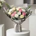 White Pink Roses Carnations Bouquet