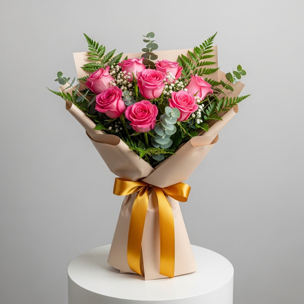 8 Pink Roses Bouquet