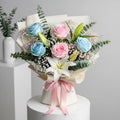 Pink Blue Roses Lily Bouquet