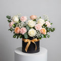 White Peach Roses Carnations Box