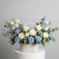 White Roses Blue Carnations Basket